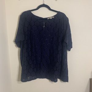 LOFT plus size navy eyelet short sleeve top
